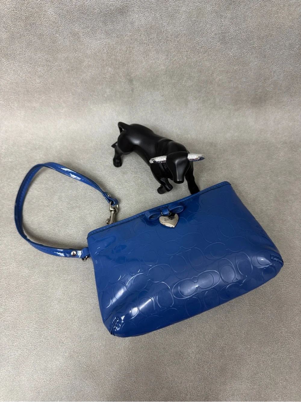 Coach Poppy blue embossed patent leather wristlet